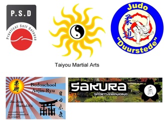 Een over zicht van de verenigingen waarmee Taiyou Martial Arts samen werkt in Nederland, Judo Duurstede, Shintai, Anjin-Ryu, Sakura, Sankaku en het PSD systeem.